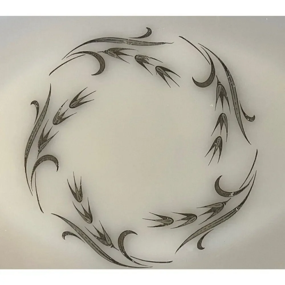 Fire King Oven Ware Serving Platter Silver Wheat Vintage Milk Glass USA Suburbia